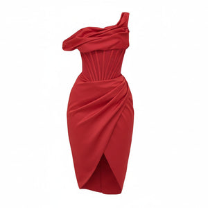 AURELIA DRESS — Asymmetric Corset Midi with Slit