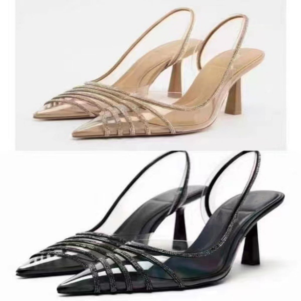 Nova Crystal-Trim Clear Slingback Heels