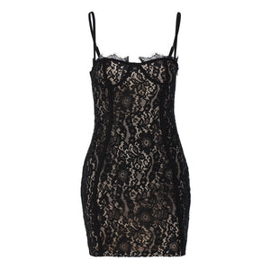 Lola Mini— Eyelash Lace Corset Dress with Spaghetti Straps