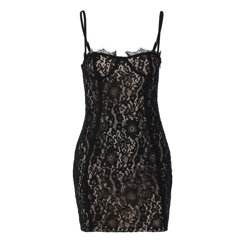 Lola Mini— Eyelash Lace Corset Dress with Spaghetti Straps